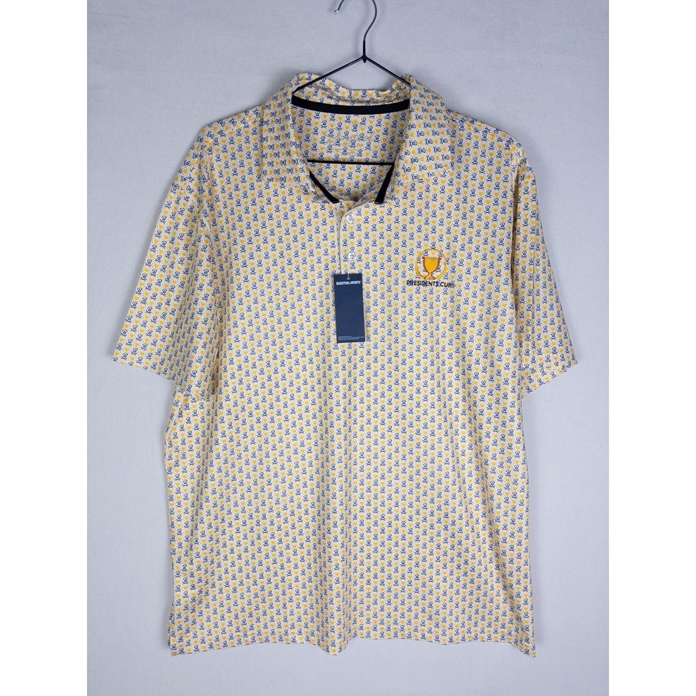 NWT Barstool Polo Shirt Mens L Allover Print Presidents Cup Golf Performance